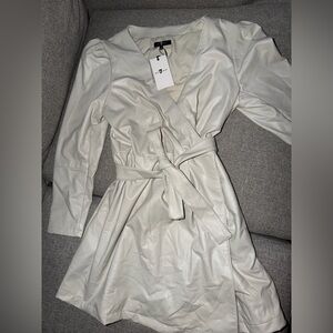 7 For All Mankind Cream Faux Leather Wrap Jacket
